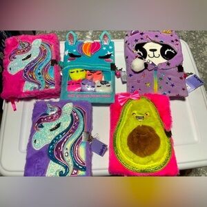 NWT Claire’s Bundle of 5 Fuzzy Journals With Lock & Key.